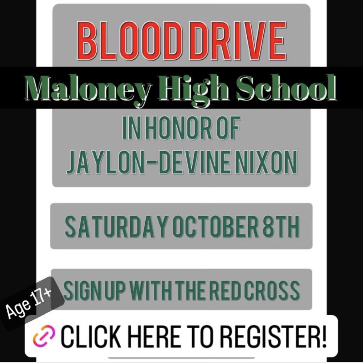 The LEO Club at Maloney is hosting a blood drive in honor of Maloney Football’s guardian angel, Jaylon-Devine Nixon!! Come support the good cause! <a href="/MHS_SpartanFB/">Maloney Spartan FB</a> <a href="/MaloneySpartans/">Maloney Athletics AD</a> <a href="/maloney/">Cliff Maloney</a> <a href="/daedae_nix/">Dapa</a> #cthsfb 

instagram.com/p/CjVrBe6A4jr/…