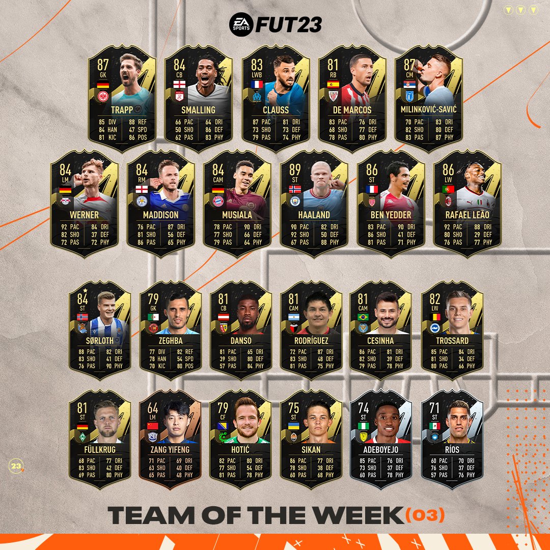 Coming soon to your Ultimate Team... ✍️ #TOTW 3️⃣ is available now in #FUT. Ones to Watch players also in the TOTW's in-forms will be available from Friday, 7 October. #FIFA23