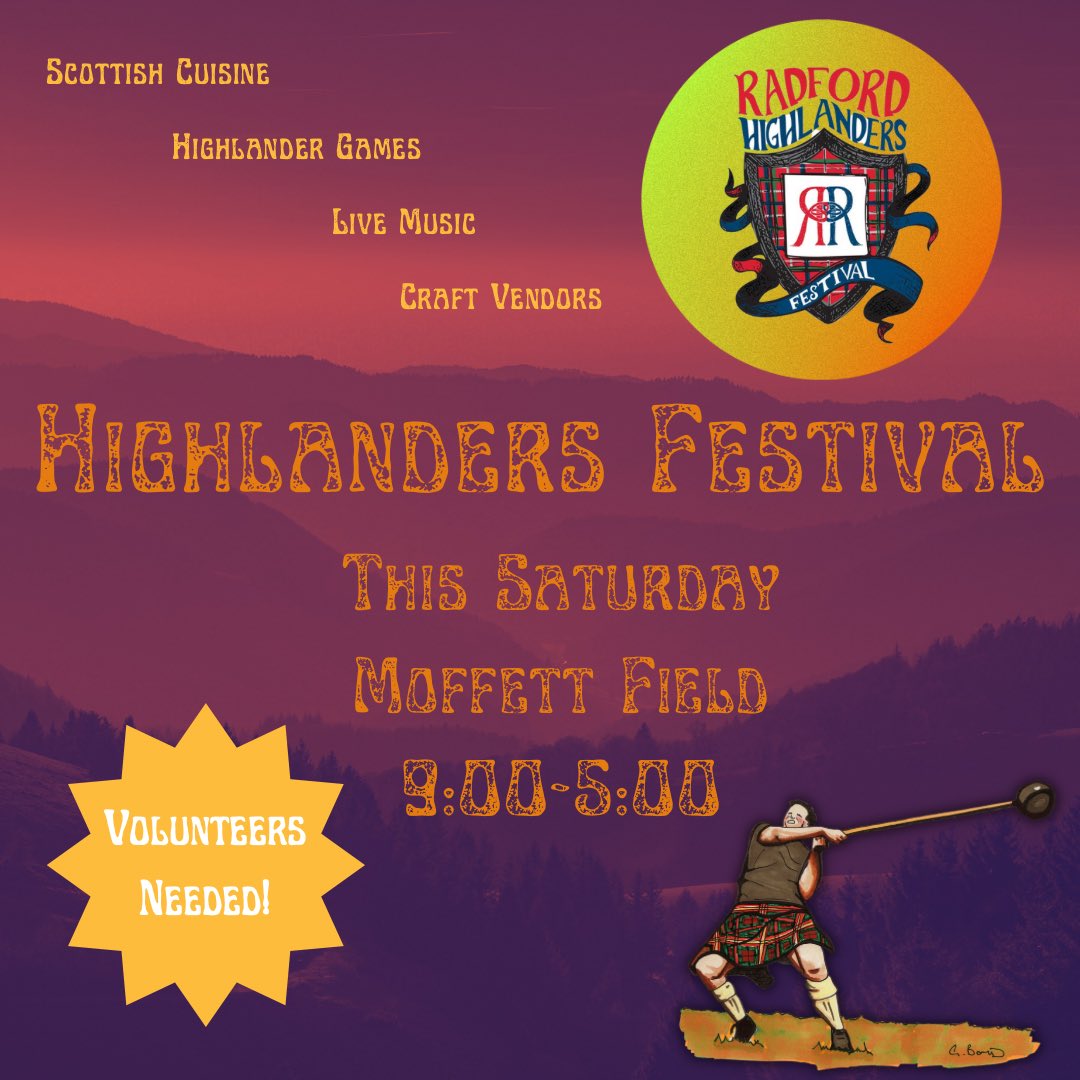 radstudentlife's tweet photo. This Saturday we celebrate the 25th anniversary of the Radford Highlanders Festival! Volunteers are still needed to help this event run smoothly. If you're interested, send us a message 😊
#radforduniversity #highlanderfestival #highlandergames #highlanderfestival2022 https://t.co/ZUccA0qTwm