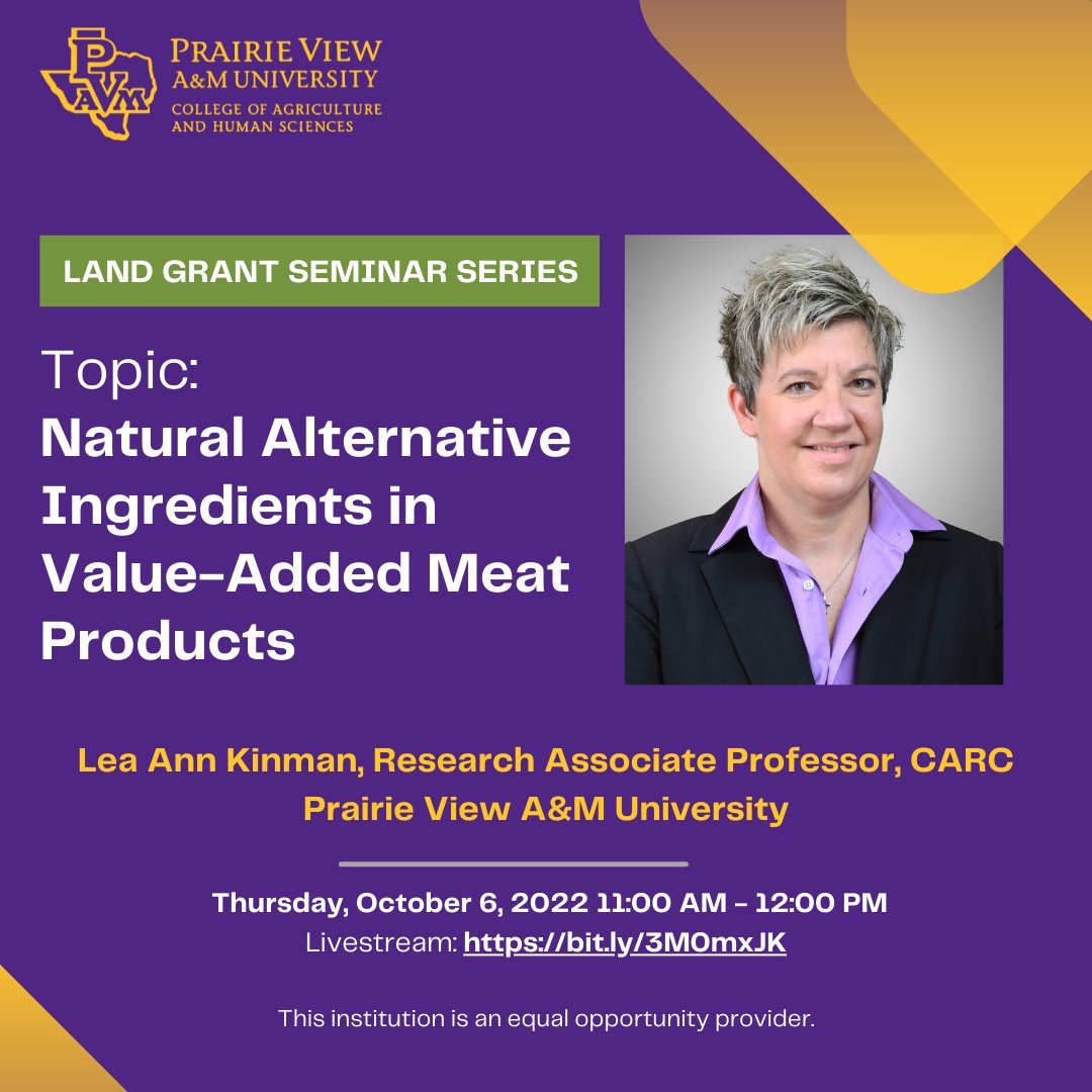 pvamucahs's tweet photo. Join us tomorrow at 11am as we continue our Land-Grant Seminar Series!! #PVAMU #CAHS #AgLife #AgisBack #PVAMUCAHS https://t.co/2WLqR4AGxw