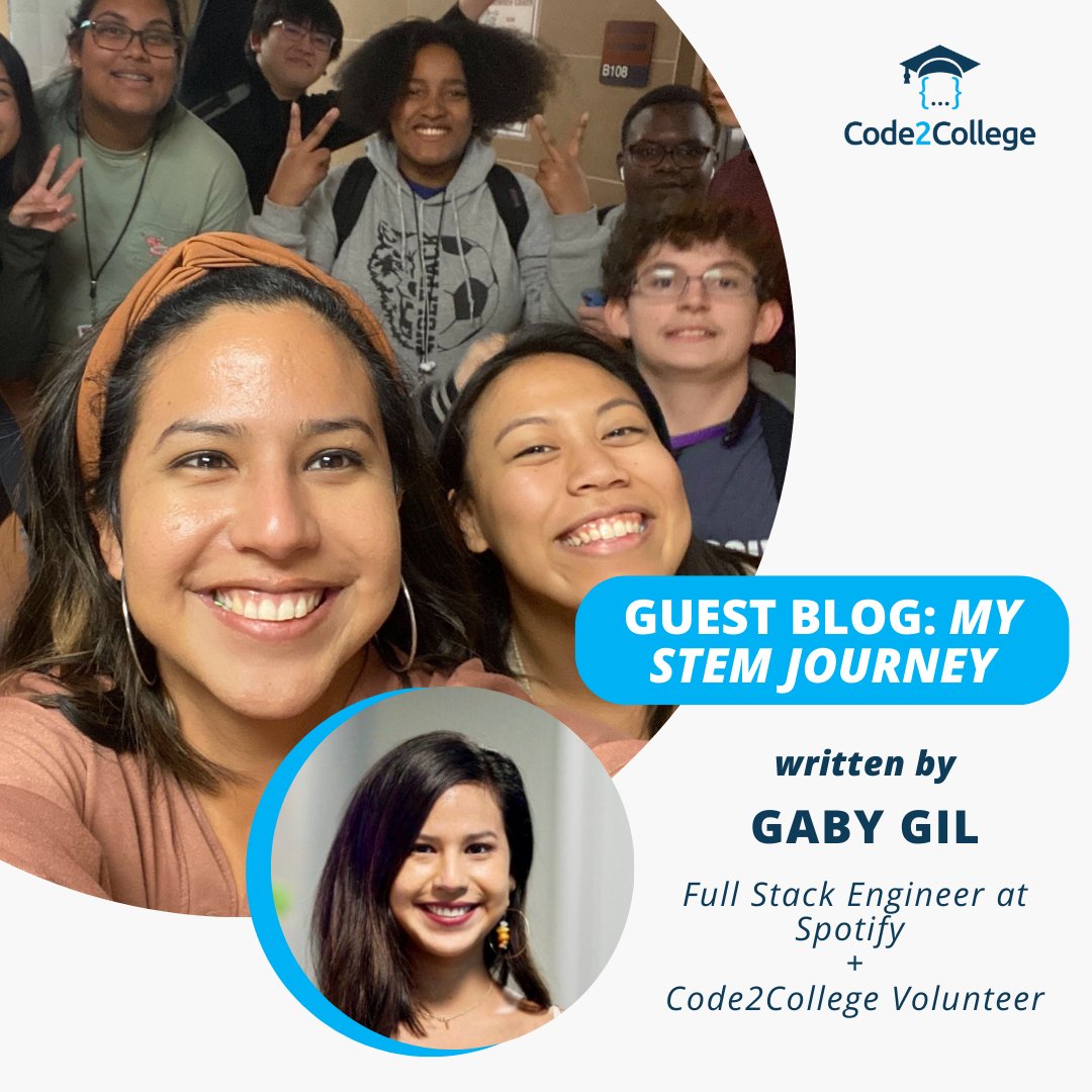 code2college's tweet photo. For #HispanicHeritageMonth we are celebrating the accomplishments & voices of our incredible Latinx community. We are grateful for volunteers like Gaby who inspire #Code2College students not just with her achievements, but the journey it took to get there: https://t.co/JwMMg7OsIZ https://t.co/nOyIlvVJVr