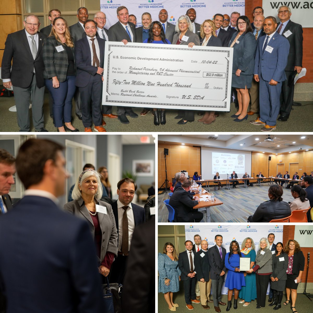 Yesterday w/ partners in the @allianceformed we hosted members of @US_EDA @MarkWarnerVA & other officials to discuss and celebrate the Build Back Better Regional Challenge Advanced Pharmaceutical Manufacturing Cluster at the VA Bio+Tech Park. bit.ly/3T1msb5