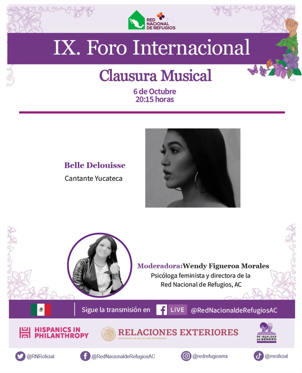 📢 ¡Llegó el día! 

📍Tenemos una cita MAÑANA 6 de Oct en el IX Foro Internacional

💜Te esperamos a partir de las 9:15 horas por FB Live de la #RNR

Compartimos más de lo que podremos escuchar, conocer y dialogar junto a activistas y expertas nacionales e internacionales ✊♀️
👇🏼