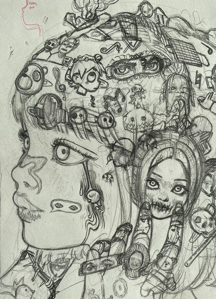The sketch           The work in progress 