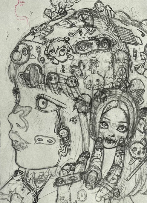 The sketch           The work in progress 