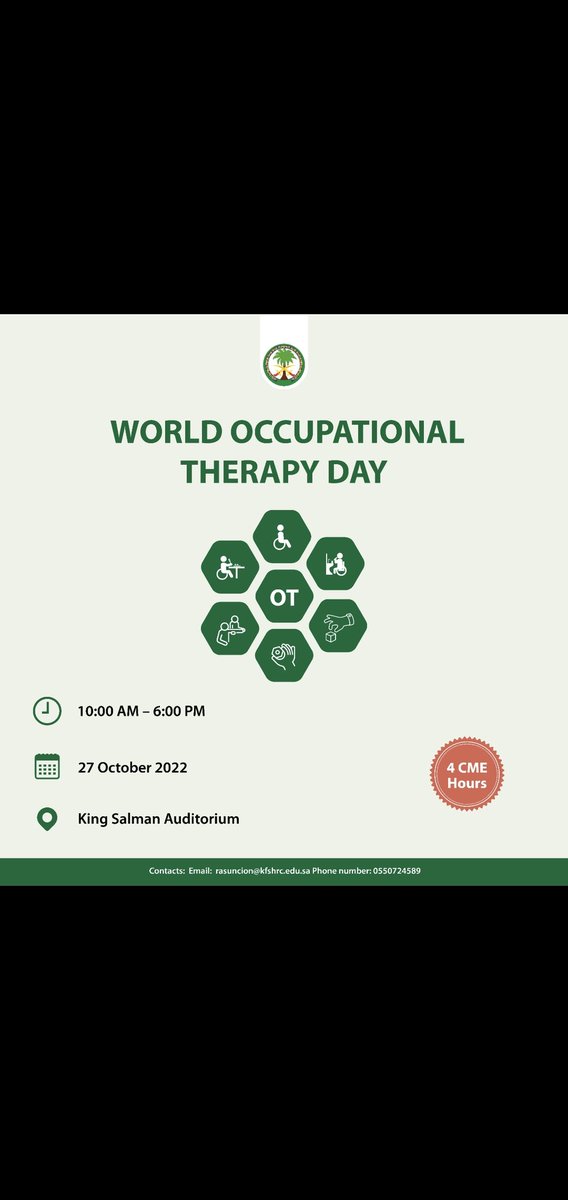 AbeerAlAkeely's tweet photo. 1 Occupational Therapy symposium In KFSHRC 
Can't wait to see you all 🤩✨️

https://t.co/RjjFvmbPhu https://t.co/CF00yhmFe7