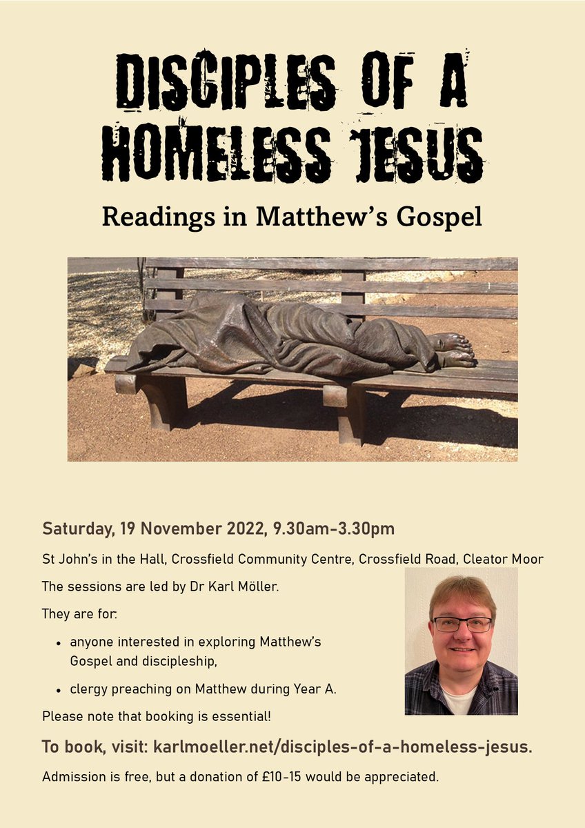 If anyone lives in the northwest of Cumbria (or doesn't mind travelling into the area), you are warmly invited to this day event on discipleship in Matthew's Gospel.