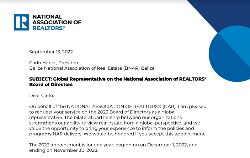 belizerealtors's tweet photo. Your BNAR President @CarloHabet has been selected by @nardotrealtor to serve on its 2023 Board of Directors as a global representative, the first Belizean to be appointed to the role. Congratulations!🇧🇿🎉

#BNAR #NAR #BoardOfDirectors #GlobalRepresentative #Belize https://t.co/j19EksGeZ2