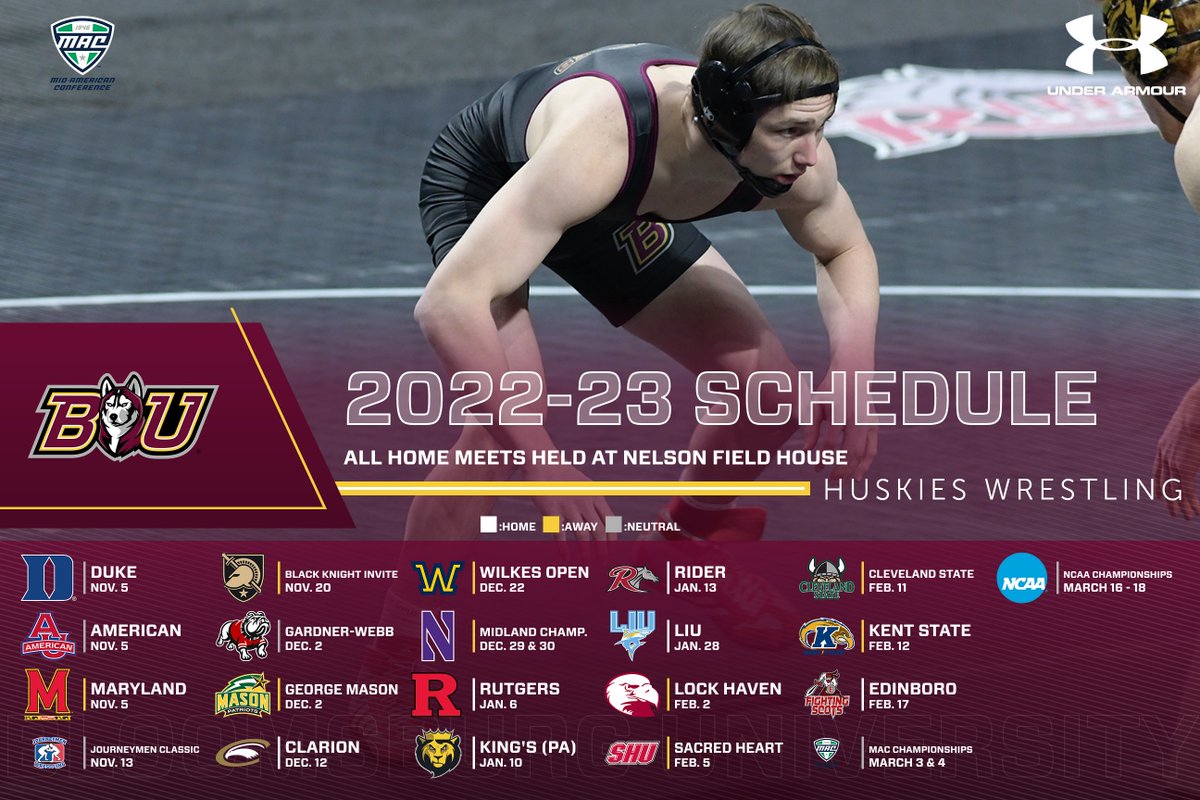 GoBUHuskies's tweet photo. The wrestling team's 2022-23 season is EXACTLY just one month away!! As the season approaches, here's a peak at their schedule for the upcoming season!! #Unleashed

📝 https://t.co/eEdAgv1n8e https://t.co/E3v1TPSTDF