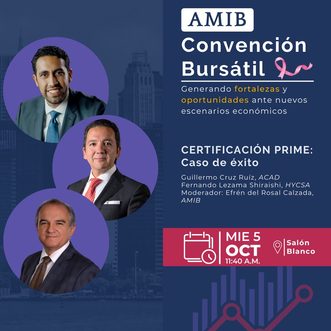 AMIB_Valores's tweet photo. ¿Cuál es la importancia de la #CertificaciónPRIME para el sector empresarial en nuestro país?
¿Cómo fue el proceso para que @GHycsa la obtuviera?
Guillermo Cruz, Fernando Lezama y Efrén del Rosal platican sobre el tema en el ⚪️salón blanco #ConvenciónAMIB https://t.co/84kwLYp8C4 https://t.co/LksnascEeA
