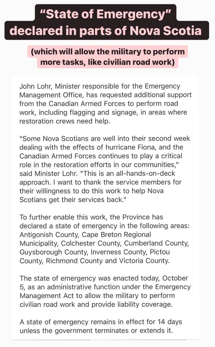 NEW: “State of Emergency” declared in parts of Nova Scotia, which will allow military personnel to assist with more tasks, like civilian road work.