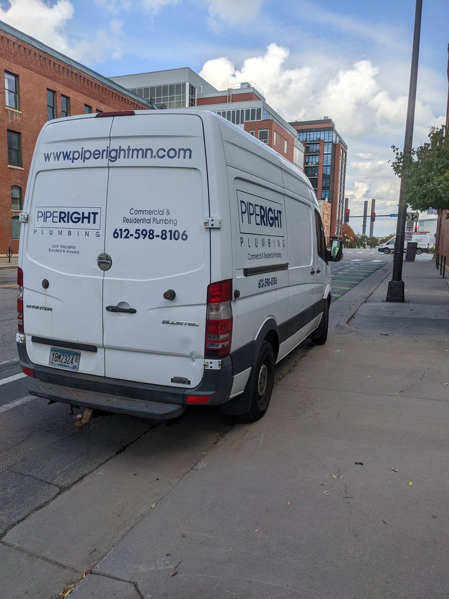 BenZvan's tweet image. I watched multiple bicycles forced to swerve into traffic to go around this @piperightmn van. Please ask your drivers not to park in the bike lane.