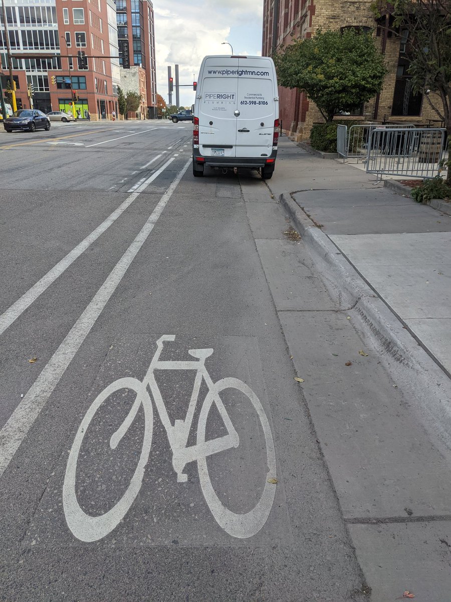 BenZvan's tweet image. I watched multiple bicycles forced to swerve into traffic to go around this @piperightmn van. Please ask your drivers not to park in the bike lane.
