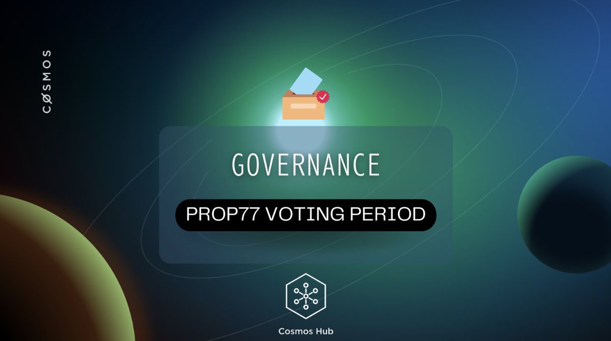 cosmoshub's tweet photo. 1/
⚛️ Cosmos Gov ⚛️
🟢 VOTING PERIOD 🟢

#Cosmonauts the voting period for #Prop77 is live! This proposal focuses on incentives for Game of Chains, the Interchain Security testnet, expected in November 2022. https://t.co/jTskHnSuGP
