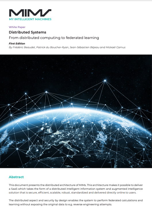 MY INTELLIGENT MACHINES INC. (MIMS) (@myintmachines) on Twitter photo 🔊 We are glad to share our first white paper on Distributed Systems and we encourage you to contact us to learn more about the technology behind our platform.
🔗Link:  mailchi.mp/5d32118358ad/d… 
#technology #distributedsystems #Security #federatedlearning #Cloud #SaaS #software 🔊 We are glad to share our first white paper on Distributed Systems and we encourage you to contact us to learn more about the technology behind our platform.
🔗Link:  mailchi.mp/5d32118358ad/d… 
#technology #distributedsystems #Security #federatedlearning #Cloud #SaaS #software