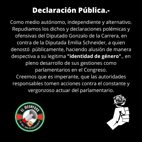 El_Megafono_SD's tweet photo. Como medio autónomo, independiente y alternativo. Repudiamos el actuar del Dip. @carreragonzalo, quien denostó a la Dip. @emischneiderv por su #identidadgenero @psd_cl @yosefg @BazaezMiriam @FrenteSD @jefaundez @CcarreraO @Ekhos_VC @bcnchile @GobiernodeChile #respeto https://t.co/wIiElW9zQA