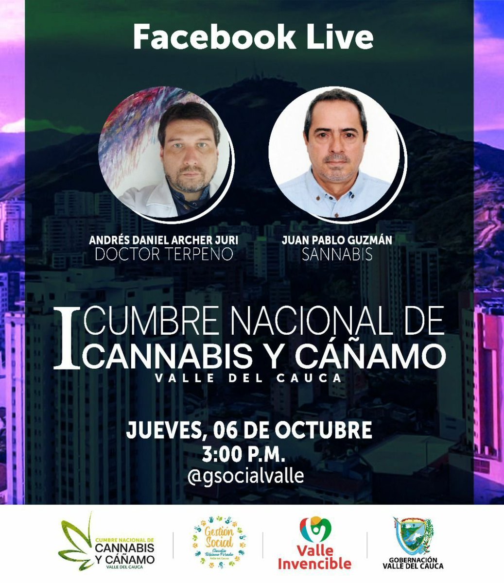 DoctorTerpeno's tweet photo. Mañana jueves 6 de octubre 15:00horas Col🇨🇴 Facebook Live, cómo antesala a la I Cumbre Nacional de Cannabis y Cañamo, que tendremos en Cali el próximo 10 y 11 de Noviembre, están todos invitados https://t.co/MeOzpWzbYt