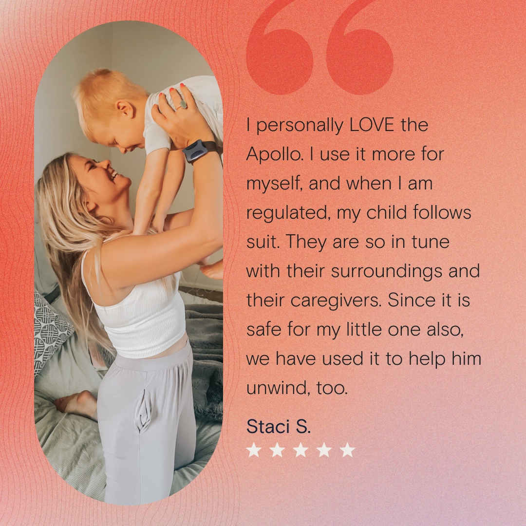 Apollo_Neuro's tweet photo. Be a role model for your little ones 🧡 Take care of yourself with the Apollo™ wearable so you can be there for them. The Apollo wearable is safe for kids to wear, too! 

#apolloneuro #journeywithapollo #wearabletech #wellnesstips #parenting #momhacks #customerfeedback https://t.co/oq7ujJCc1i