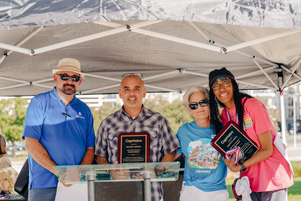 CapMetroATX's tweet photo. We recently honored members of our #CapMetroFamily as Core Values Champions.
These individuals have gone above and beyond in projects surrounding equity, safety, innovation, transparency and sustainability.
Congrats to everyone! 🎉
@MTMTransit @realMVTransit @HerzogTI https://t.co/5pu9mpRLgE