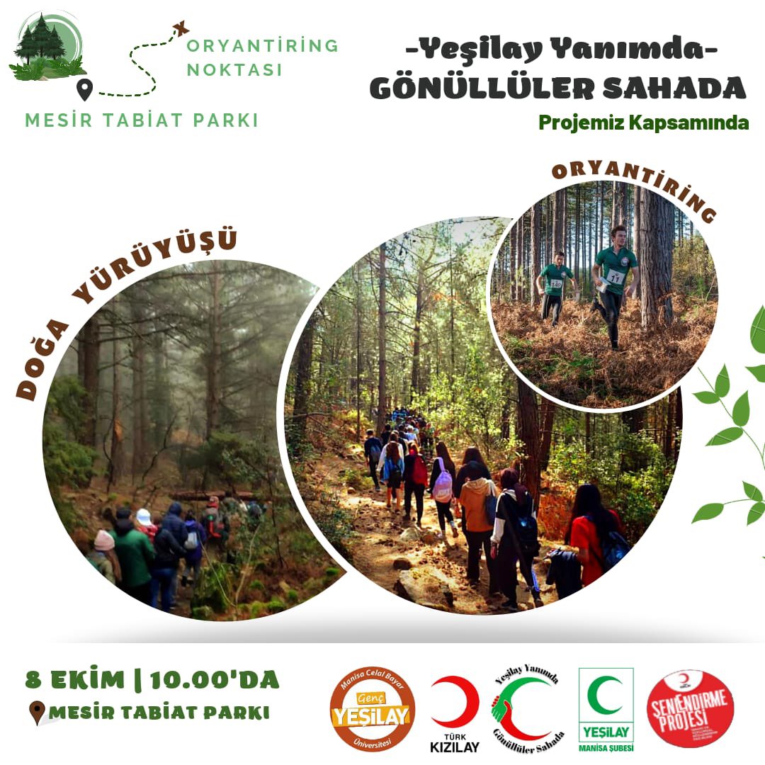 Tarzanın Torunları Spilde Yeşilay Yanımda Gönüllüler Sahada Projemiz kapsamında hafta sonu, gönüllüler olarak bir araya gelmek için Mesir Tabiat Parkı’nda buluşuyoruz
Doğa yürüyüşüne katılmak isteyenler;
Instagram DM den iletişime geçebilir
9 ekim
10.00
Not: SBF den araç kalkacak