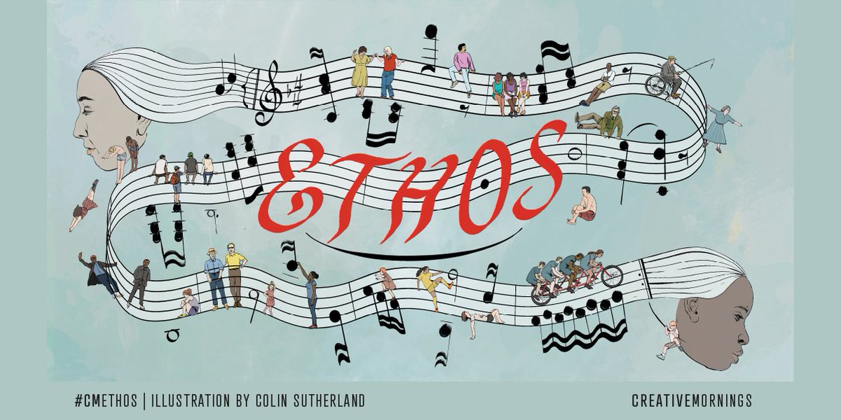 Oct.’s theme is #CMEthos chosen by <a href="/Asheville_CM/">CreativeMornings/AVL</a> &amp; illustrated by <a href="/nilocsutherland/">Colin Sutherland</a>. Ethos is that specific quality that defines a place, time, or group of people. When you step into a room, a busy downtown, or a community gathering, you intuit its spirit. creativemornings.com/OMA