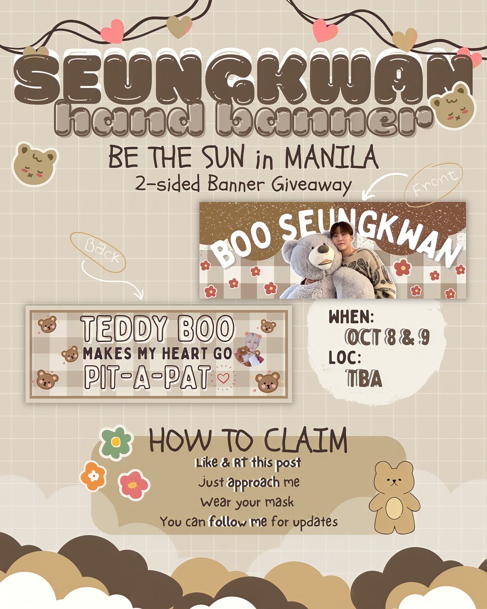 bagibagihani's tweet photo. ✨Be the Sun in Manila Freebies

Hi Carats! I'm giving away Jeonghan &amp; Seungkwan hand banners on D-DAY. Just approach me if you want these🤗

ও  Like &amp; RT this to spread🥺 See you there po!💙🤎
ও  You can also follow me for updates abt my whereabouts

 🎨@joshuadobaur

#BeTSInMNL https://t.co/Q4n4chA4ar