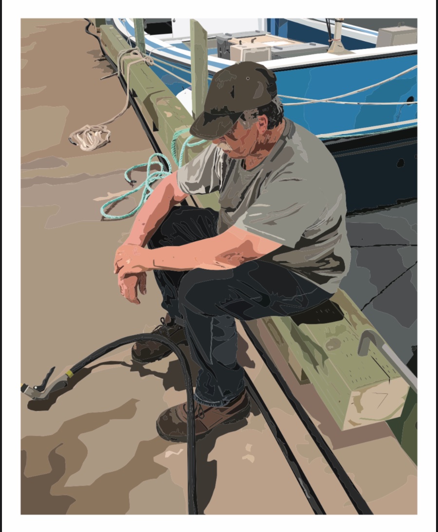 thischrisbailey's tweet image. An illustration I did of my father, based on a photo took a couple years ago after we came in from lobster fishing and raked 17,000lbs of gravel for the floor of his building in North Lake has won me the BMO First Art Award for PEI. It’ll be at the UoT Art Gallery Oct 26-Nov 19