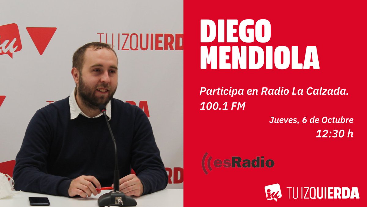 🔴 Hoy a las 12:30h no os perdáis a nuestro compa y coordinador @D_Mendiola concejal de @IuSantoDomingo en @radiolacalzada 📻 100.1 FM