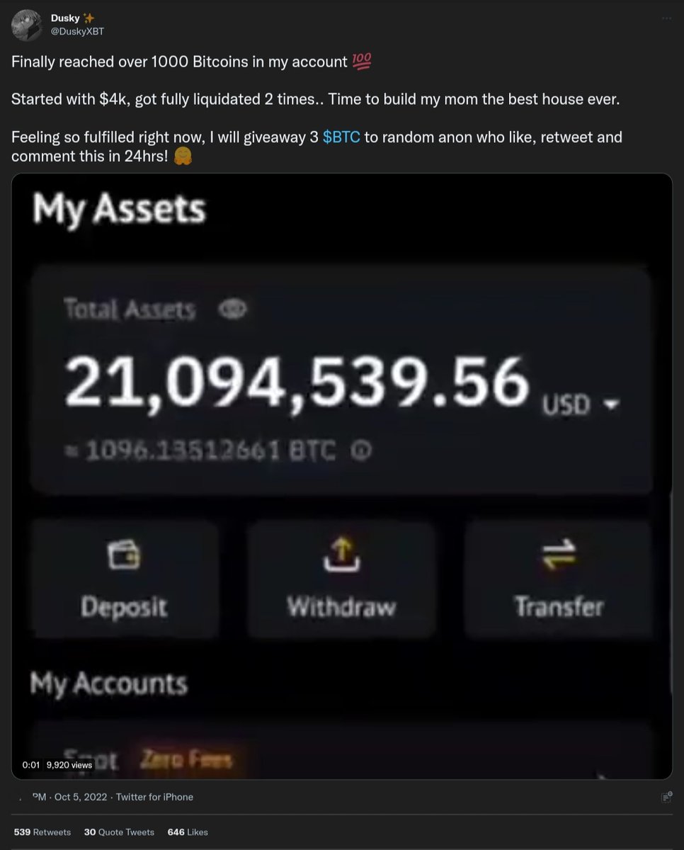 EmperorBTC's tweet photo. PUBLIC SERVICE ANNOUNCEMENT‼️

@DuskyXBT is a Scammer who stole my Bitcoin Balance video to claim clout and followers.

At least he should have been a little smart and changed the tweet a bit but he copy Pasted.

Please RT to expose this Scammer, gents and ladies. https://t.co/uWnKZm1sZX