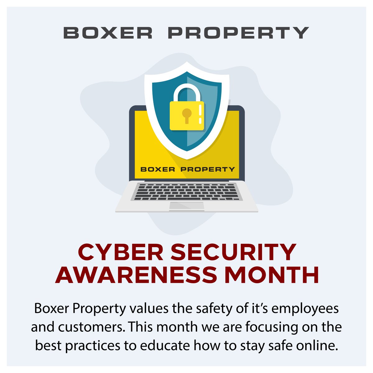 BoxerProperty's tweet photo. We are proud to support Cyber Security Awareness Month, a time dedicated to promoting cyber security with our employees for the betterment of our customers.
.
.
.
#boxerproperty #cybersecurity #cybersecuritymonth https://t.co/2HX0nABhSV