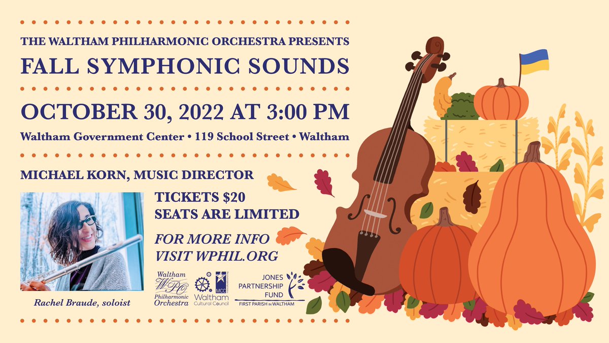 Celebrate Fall by joining us for our opening concert, Sun Oct 30, 3 pm, which includes a great solo performance, plus a World Premiere! Tickets are limited &amp; online only; get yours here now: bit.ly/3rzfAps