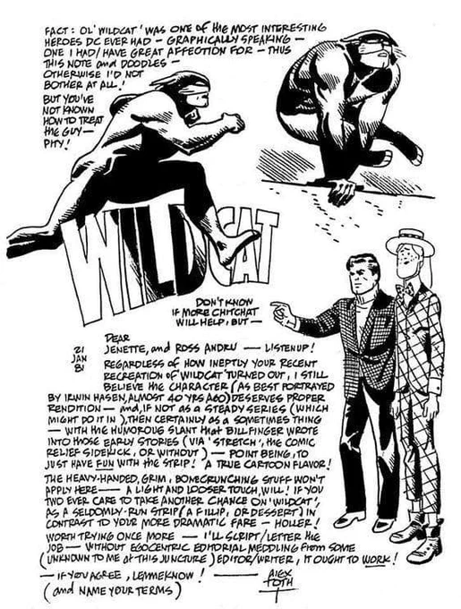 The Alex Toth Wildcat proposal gets passed around a lot as a legendary "how did they say no to this" project, but holy bones is it also an exhibition match in how not to pitch 