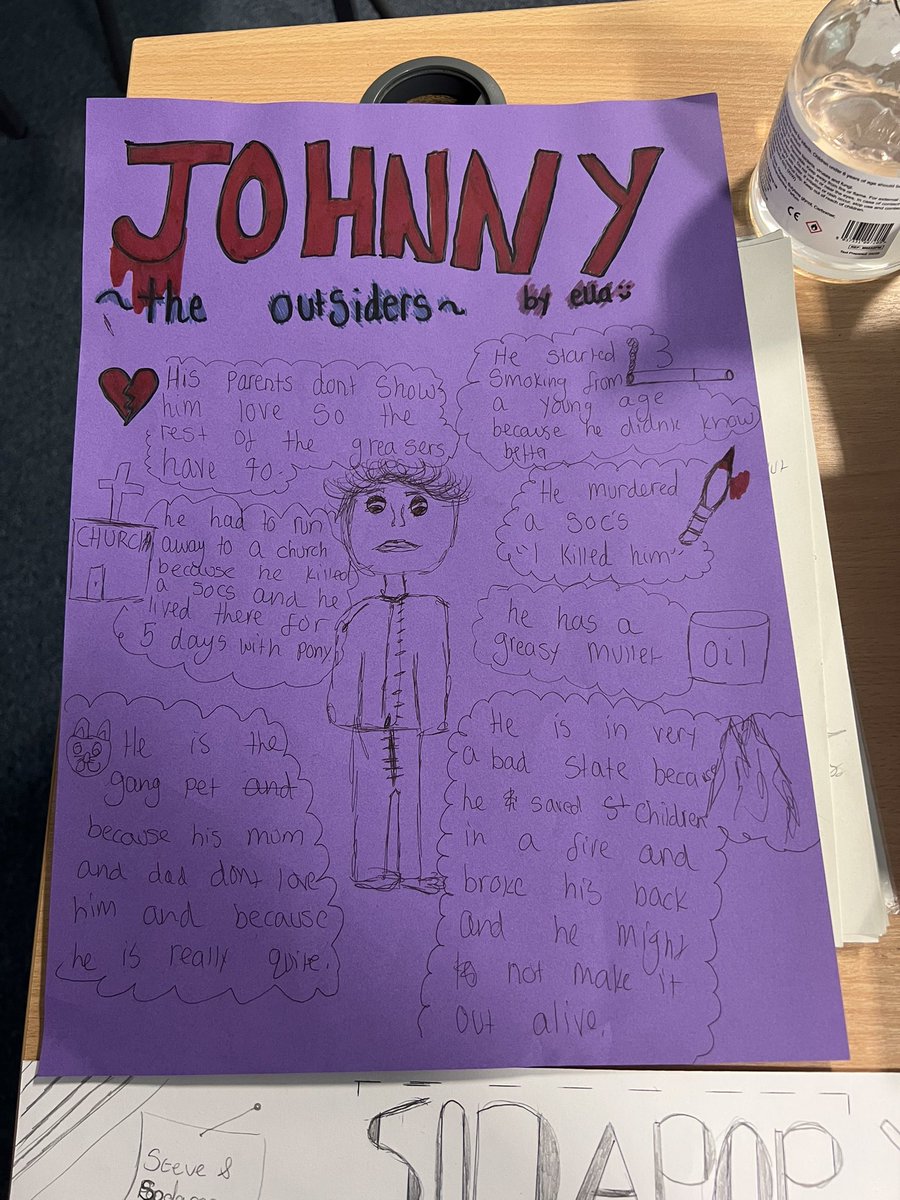 S3 have been working hard this week to consolidate their knowledge and understanding of character and theme in The Outsiders by creating character playlists and fantastic character posters. Johnny seems to be a real favourite. <a href="/DennyHighSchool/">Denny High School</a> <a href="/EnglishDennyHS/">DHS English</a> 📚🎨🎶