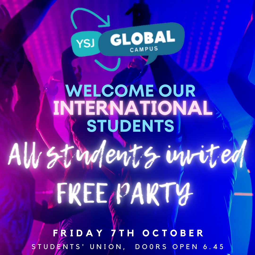 All students are invited to join our International Student's Welcome party. Friday 7th Oct at the SU. Free entry, free drink, free 360 degree photo booth, free karaoke &amp; free sweetie bar, plus spin the wheel for prizes. Entry from 18.45 #WeAreYSJ #GlobalCampusYSJ <a href="/YSJSU/">York St John Students' Union</a>