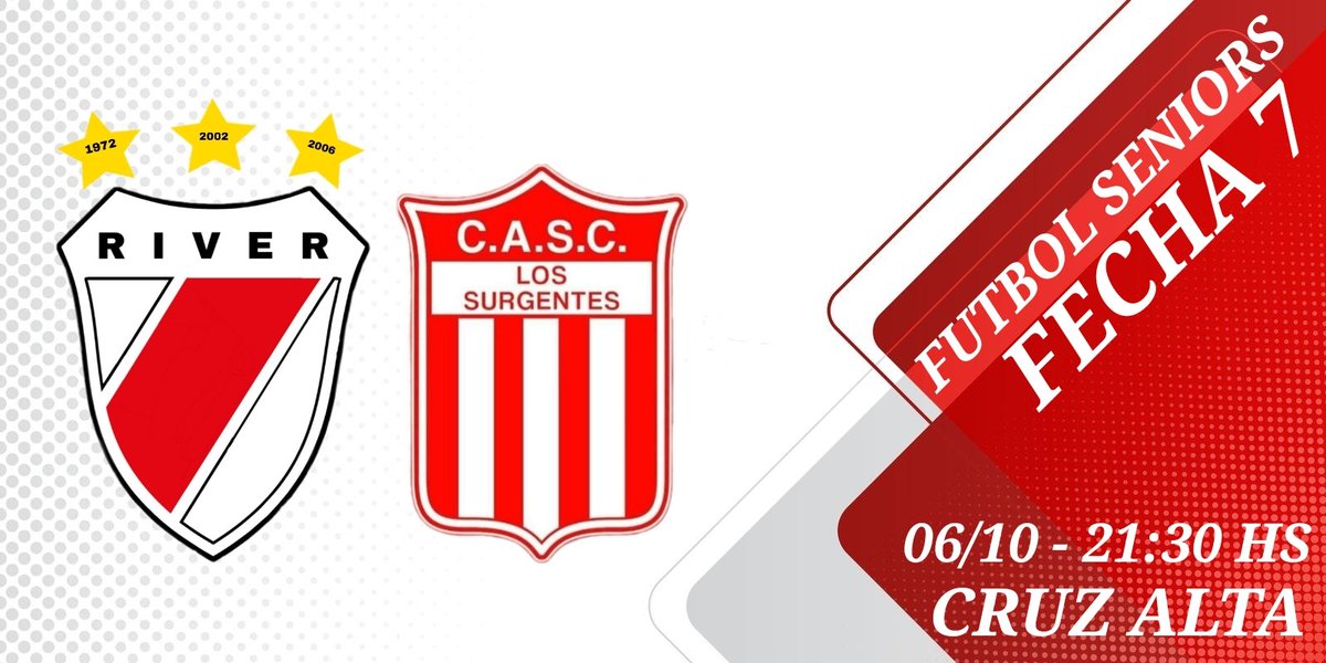 RiverInriville's tweet photo. FUTBOL SENIORS

➡️ FECHA 7
📆 JUEVES 06/10
🏟 ESTADIO NEWBERY 
⚽️ RIVER VS SAN CARLOS
⚽️ NEWBERY VS ATLETICO 
🌭🍟 SERVICIO DE BUFFET 
🏁 ENTRADA LIBRE Y GRATUITA https://t.co/5e8U23SWoc