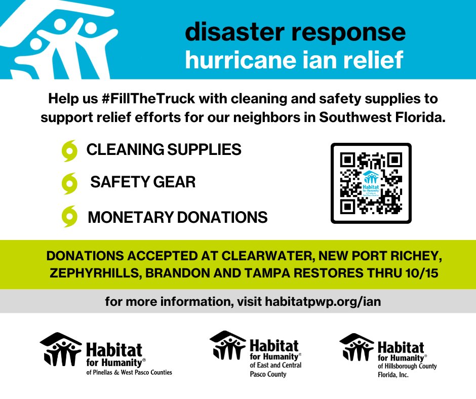 In the aftermath of the storm, we are seeking community support to provide relief to Southwest Florida. For more information and to donate, please visit bit.ly/3RCaJyr. #HabitatPinellasPasco #HurricaneIan #BuildingCommunity