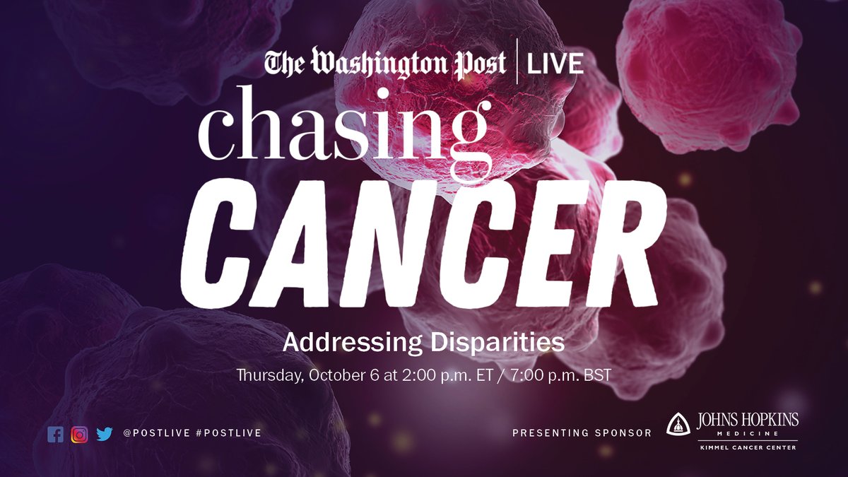 Join <a href="/washingtonpost/">The Washington Post</a> Live and <a href="/AshRajputInDC/">Ashwani Rajput</a> from <a href="/hopkinskimmel/">Johns Hopkins Kimmel Cancer Center</a> tomorrow at 2 pm EDT for the next edition of #ChasingCancer addressing cancer disparities. Learn more or register at bddy.me/3e6v01o