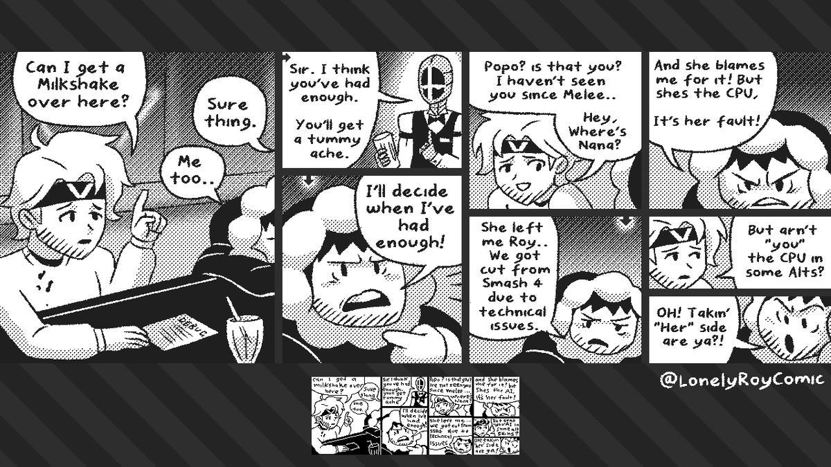 LonelyRoyComic's tweet photo. - Super Smash Bros comic -
Lonely Roy
Miiverse Remaster eps 4 - 6

#LonelyRoy #LonelyRoycomic @ArchdanMiiverse https://t.co/BRvqqX9HA7
