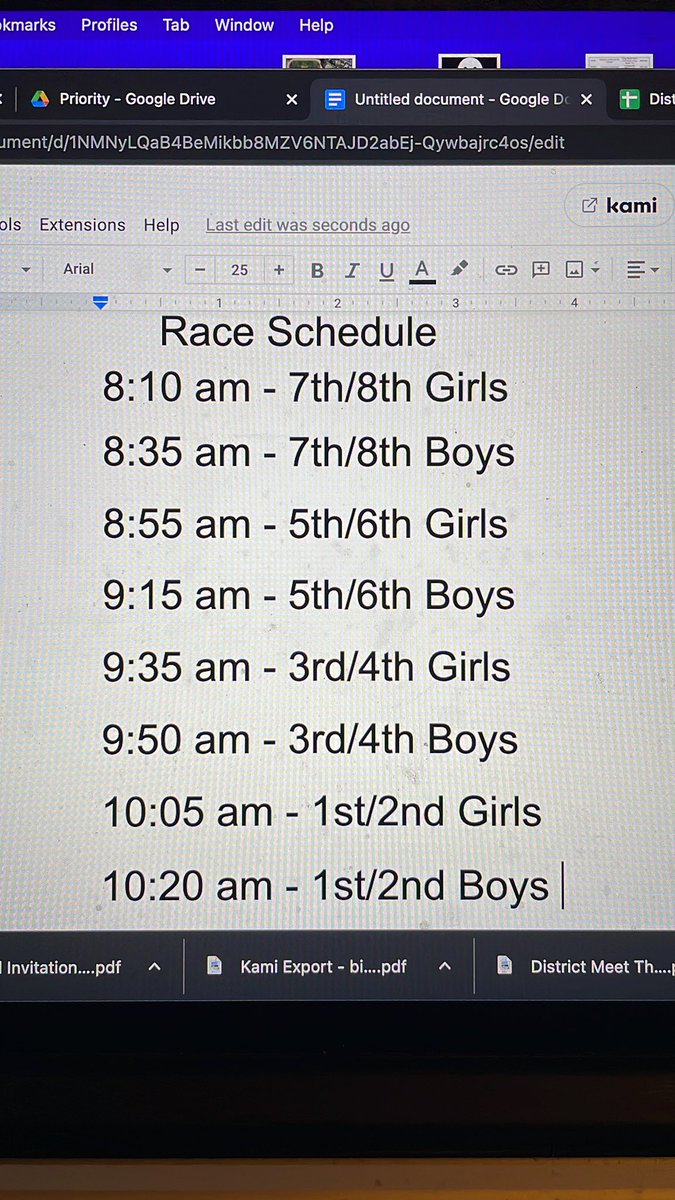 Updated Schedule for District xc meet