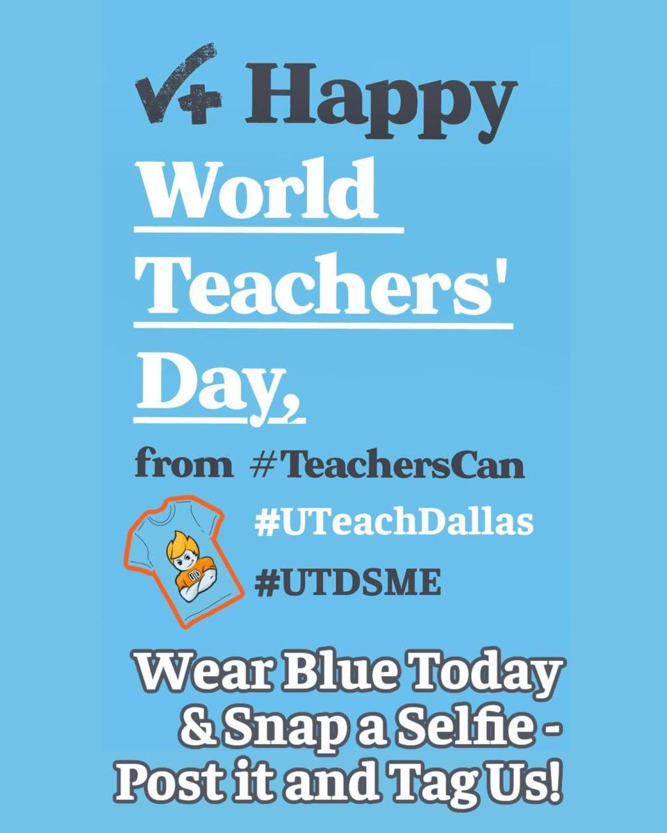 UTeachDallas's tweet photo. #WorldTeachersDay 
HiEd regalia light blue reps Education. So,using blue 4 ribbons 2 cupcakes 2 popcorn 2 lights. SHOW US YOUR BLUE! Snap Selfie Today Wearing Blue- Post It-TAG US> Social Media Challenge!
stop by mall 10-4 4 goodies &amp; see FO tonight! 
#UTD #UTDSME #UTeachDallas https://t.co/8ceZ1tS5k8