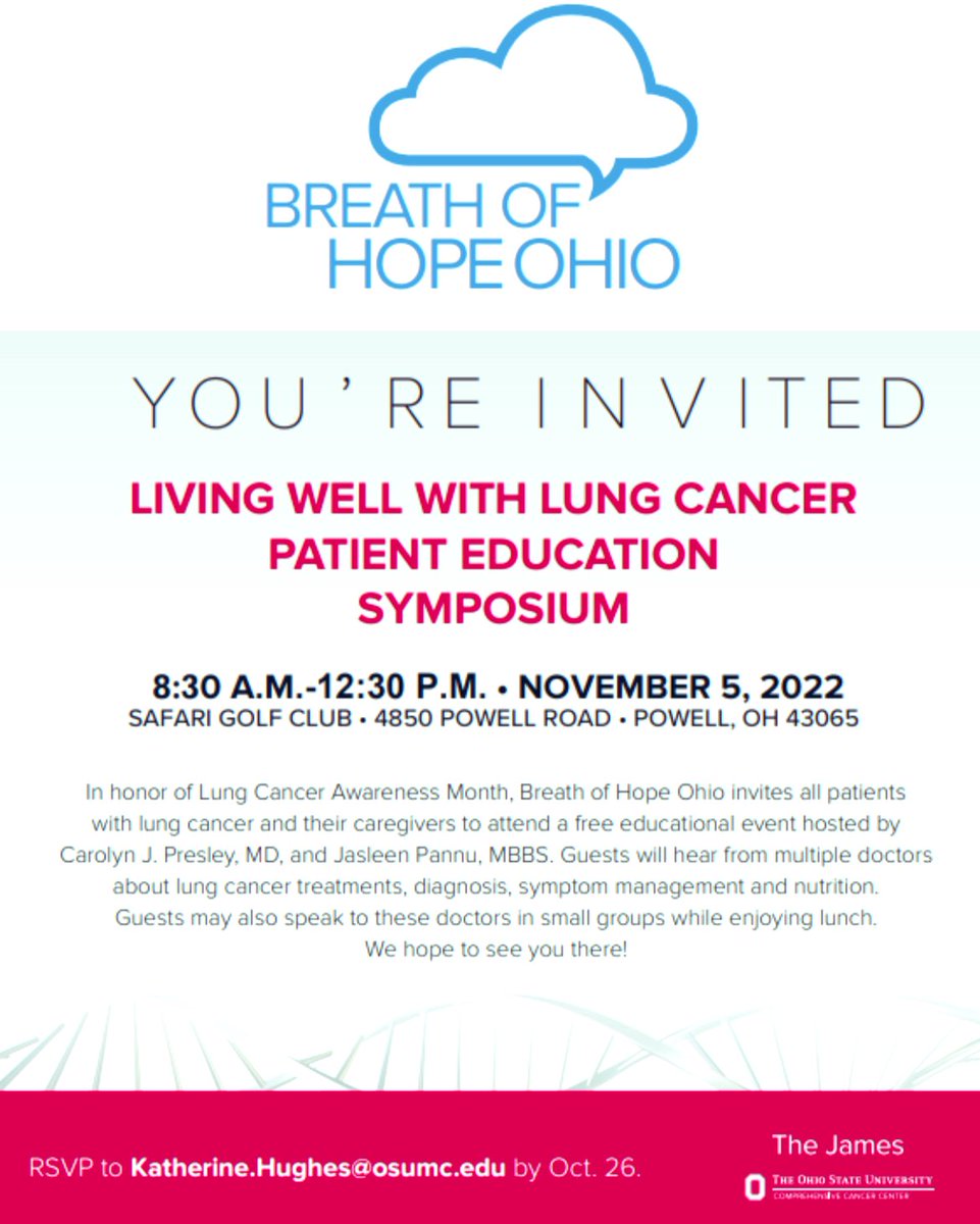 If you are a patient or friend/family member of someone dealing with lung cancer, If you have questions and wish you could speak to all specialists together If you want to understand lung cancer better YOU ARE INVITED TO FREE LUNCH WITH US! @LungAmbition @OSUCCC_James