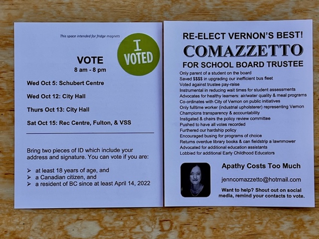 Encouraged by how many folks on #VernonBC Main St were excited to vote. We were out for 8h today rallying support for quality education, and it's not over. Polls are open until 8. Who are you going to bring out?