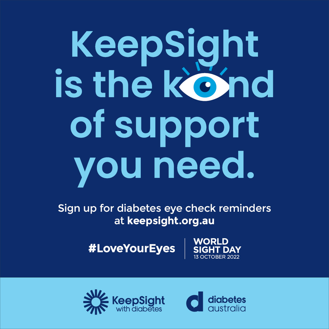 DiabetesAus's tweet photo. Sign up to #KeepSight this #WorldSightDay (October 13) https://t.co/NnKtetyJZh
More than 265,000 #Australians with diabetes have pledged to #loveyoureyes and signed up for regular #diabetes eye check reminders with KeepSight.
Join them. https://t.co/EY7aKURcfs