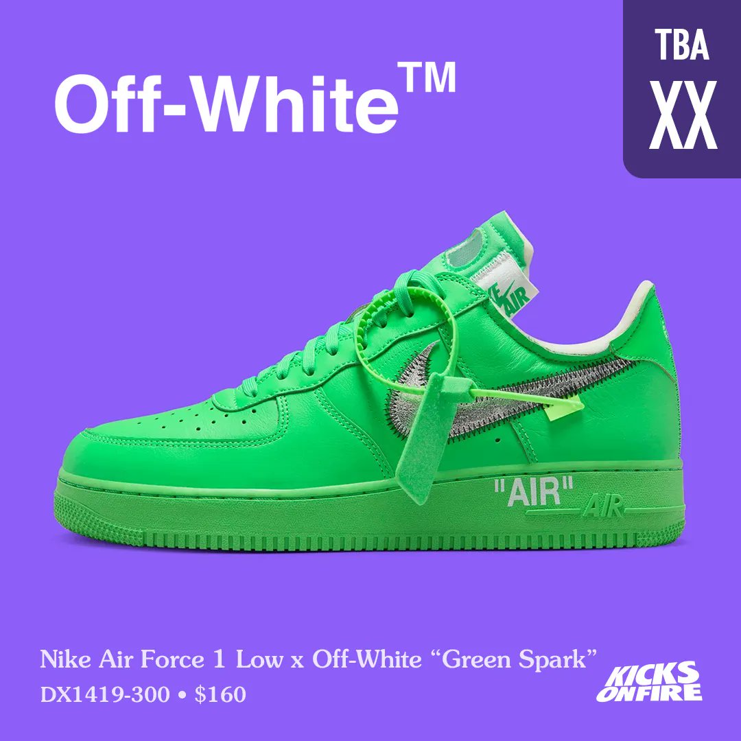 KicksOnFire on X: Nike Air Force 1 Low x Off-White “Green Spark” 💚 Shock  drop coming soon  / X