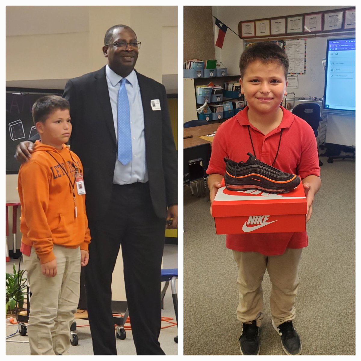 Ms. Machado (@machado_4th) on Twitter photo During the visit of <a href="/TillmanWeather/">David Tillman</a>, my student Marvin received a surprise from our Crossguard. By the look on his face, he had no idea what was going on. The joy on his face says it all. We are proud of him for his improvement.
<a href="/KennedyCougs/">Kennedy Elementary</a>
#ExcellentOnPurpose #SafariToSuccess During the visit of <a href="/TillmanWeather/">David Tillman</a>, my student Marvin received a surprise from our Crossguard. By the look on his face, he had no idea what was going on. The joy on his face says it all. We are proud of him for his improvement.
<a href="/KennedyCougs/">Kennedy Elementary</a>
#ExcellentOnPurpose #SafariToSuccess