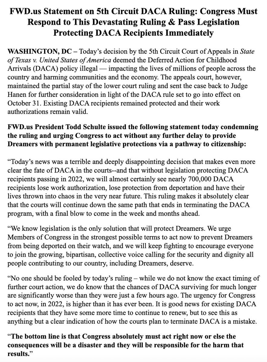 NEW <a href="/FWDus/">FWD.us</a> Statement on 5th Circuit DACA Ruling: Congress Must Respond to This Devastating Ruling &amp; Pass Legislation Protecting DACA Recipients Immediately fwd.us/news/fwd-us-st…