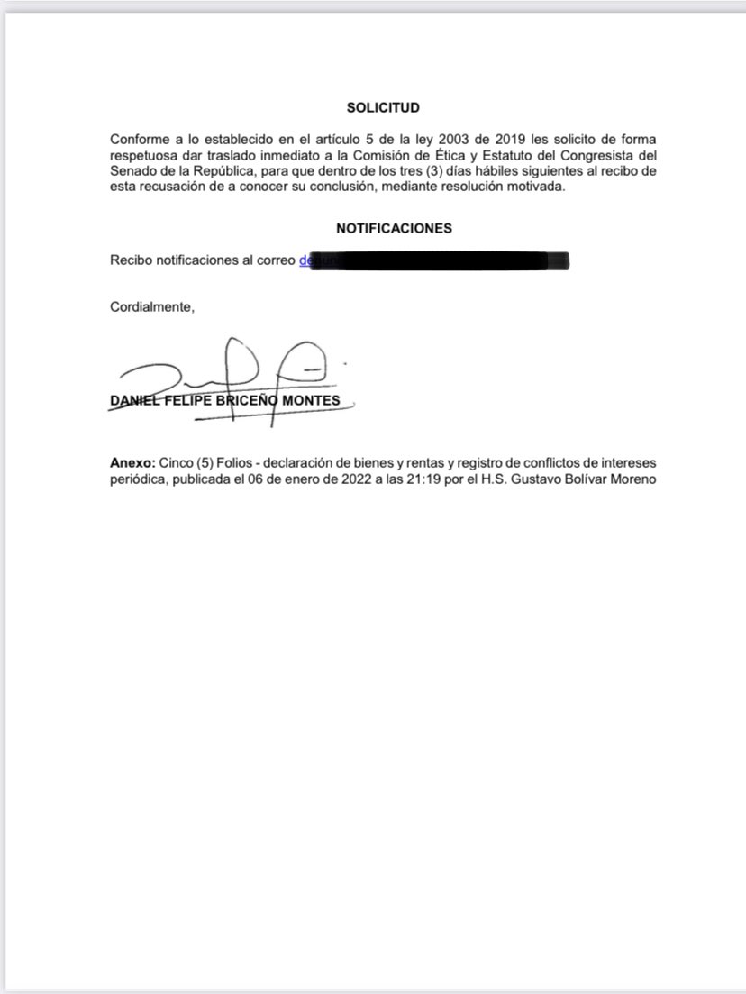 En mi concepto el Senador <a href="/GustavoBolivar/">Gustavo Bolívar</a> tiene un conflicto de interés para votar las disposiciones de la reforma tributaria que modifican los beneficios tributarios del sector cinematográfico y audiovisual. Por eso acabo de RECUSARLO ante el Senado de la República.

Abro Hilo.