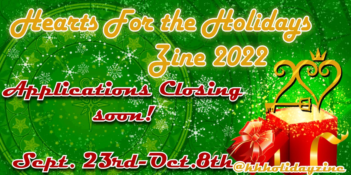 Only a few days left to apply for this year's Hearts for the Holidays Zine! If you haven't filled out the application, check out the link in the thread! We're looking for artists, writers, and mods to help bring some Holiday cheer for the 20th KH anniversary! #H4TH2022 🎁