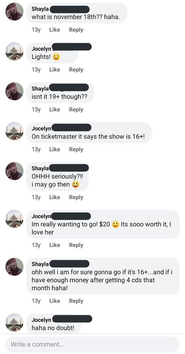 Comments from a month before my first time seeing <a href="/lights/">Lights</a> in 2009 🥺 7 years later I got her handwriting tattooed on me and the rest is history 💕 I'm so glad I went that night!