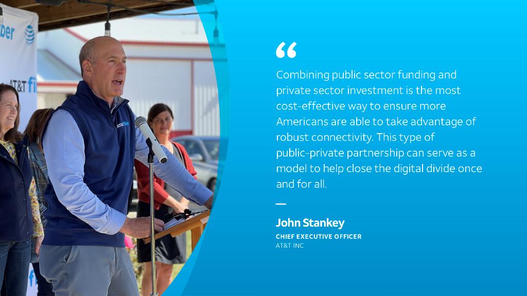 John Stankey, <a href="/ATT/">AT&T</a> CEO, on bringing #ATTFiber to 20K+ locations in Vanderburgh County. #ConnectionForAll #DigitalDivide #BridgeToPossibility 

More: go.att.com/a661e875